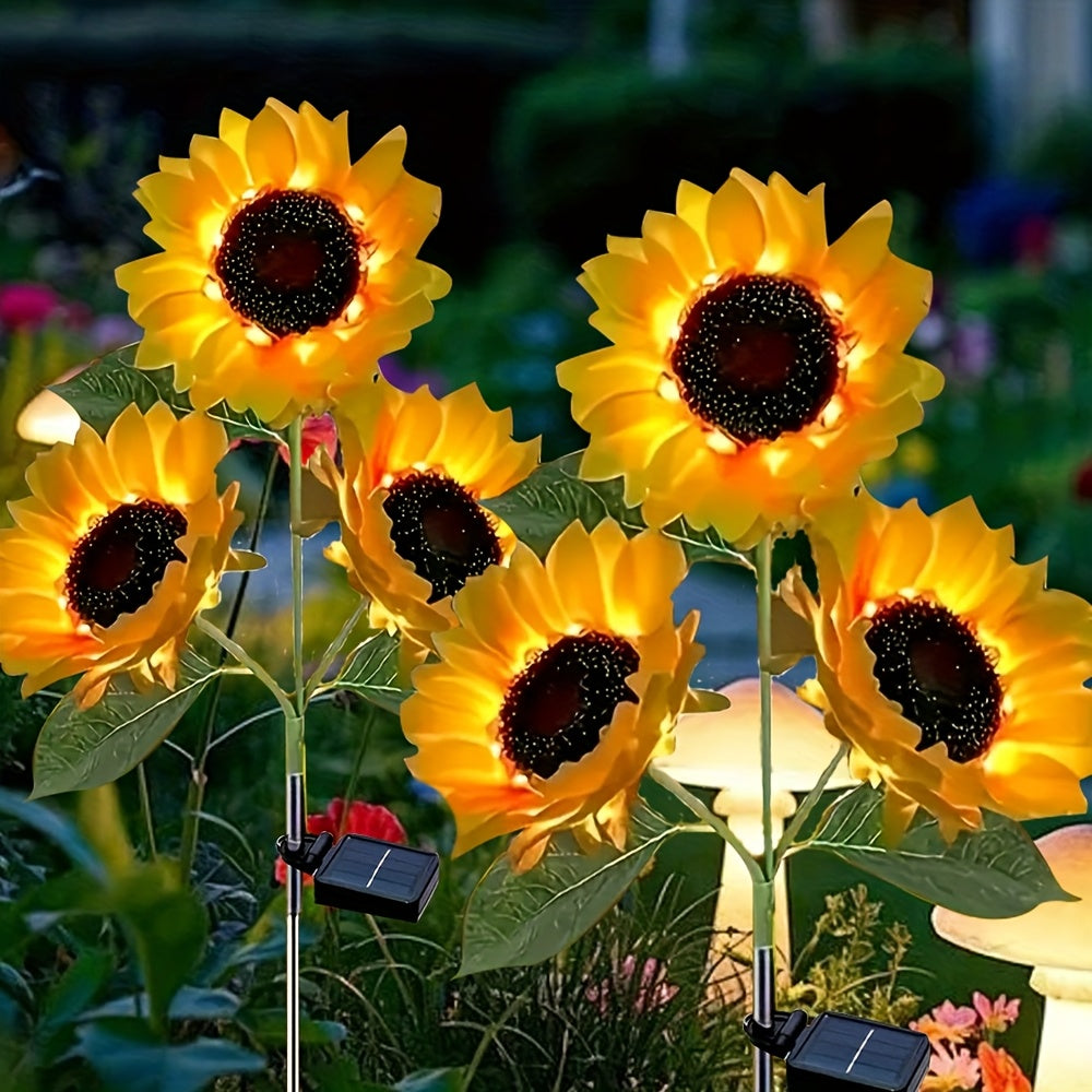 Solar Sunflower Garden Light with Warm White Glow, Automatic Switch and Included Solar Panel for Outdoor Pathways, Courtyards and Terrace Decor