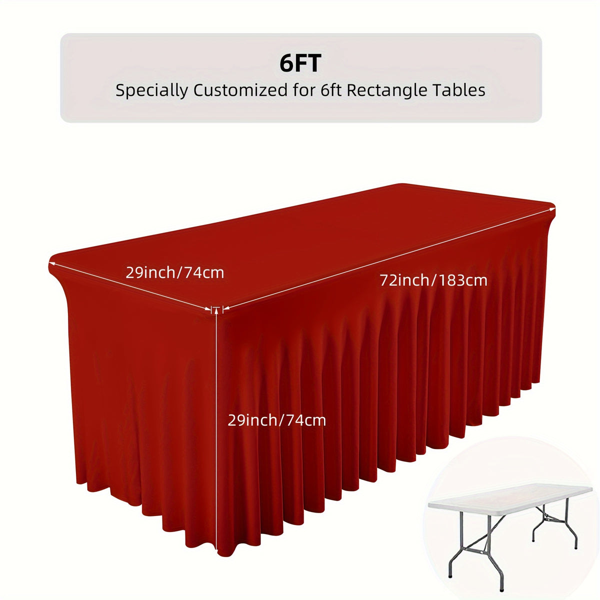 Elastic Polyester Table Cover with Wave Fold Skirt Styling, 4ft or 6ft Table Size Labels in Five Colors for Wedding Buffets, Birthday Parties and Banquet Displays