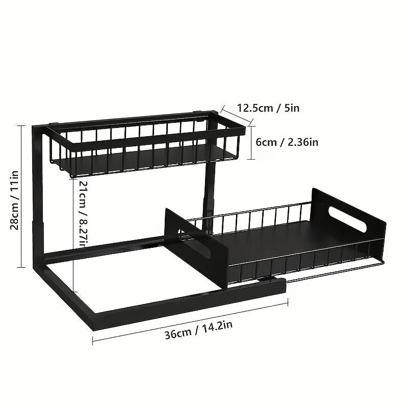 Under Sink Organizer in Black with 2-Tier Slide-Out Storage, Pull-Out Cabinet Shelf for Kitchen and Bathroom Essentials, Single or Two-Pack Options