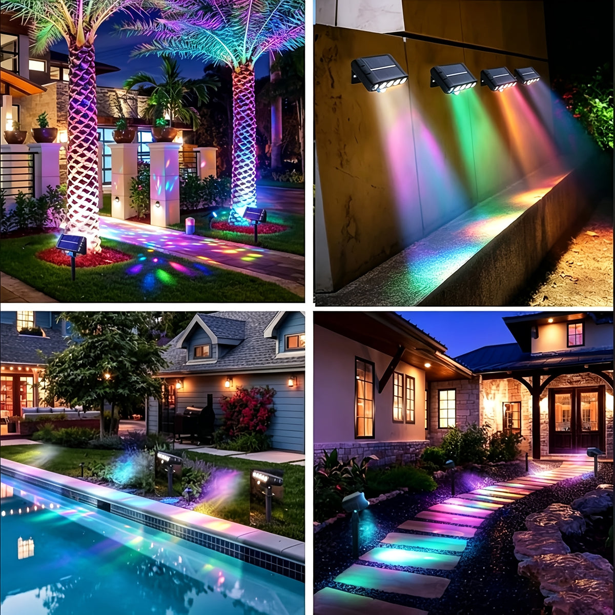 Solar Garden Accent Lights, Outdoor LED Landscape Spotlights with IP44 Rating, Warm White, Cool White or Colored Options for Patio and Holiday Decor
