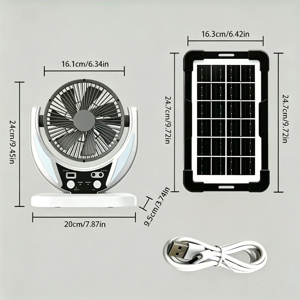 Solar and USB Charging Camping Fan with Adjustable Wind Speed and Angle, Single Portable Fan with Listed Mobile Phone Charging for Travel and Backup Use