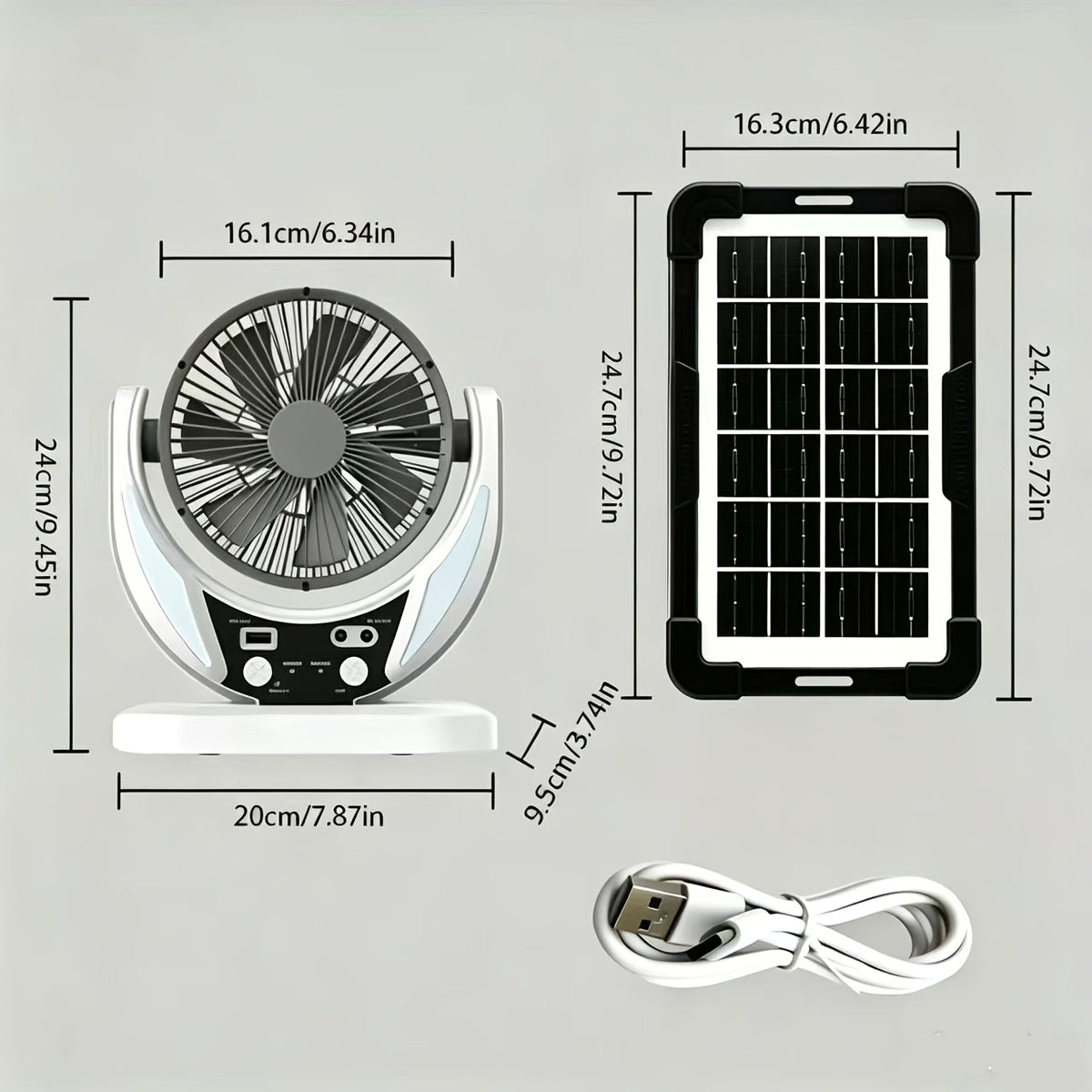 Solar and USB Charging Camping Fan with Adjustable Wind Speed and Angle, Single Portable Fan with Listed Mobile Phone Charging for Travel and Backup Use
