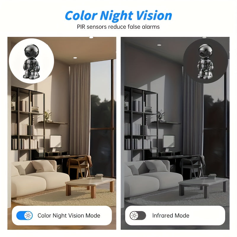 Robot Security Camera with Listed 2K Video, Motion Detection, Automatic Tracking, Two-Way Voice and Night Vision in Silvery or White, One- or Two-Camera Options