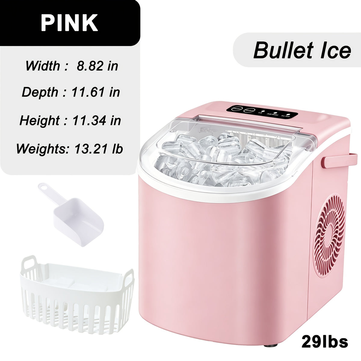 [Portable Ice Maker] Countertop Ice Maker With Handle, Produces 29 Pounds Of Ice In 24 Hours, Makes 9 Ice Cubes In 6 Minutes. Portable Ice Maker Comes With A Basket And Ice Scoop