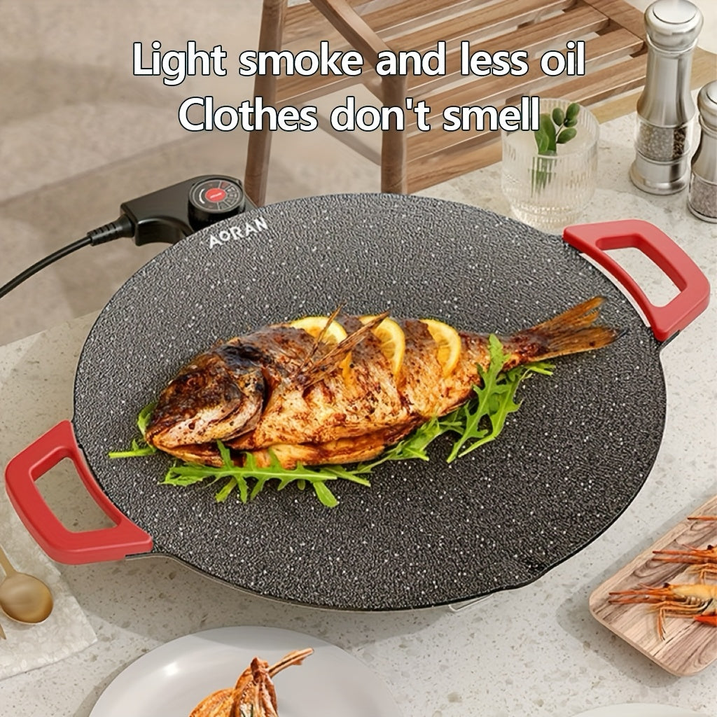 Adjustable Temperature Electric Grill Pan with Listed Nonstick Surface and 110V American Plug, Large Red Ear Model for Grilling, Frying and Home Kitchen Meals
