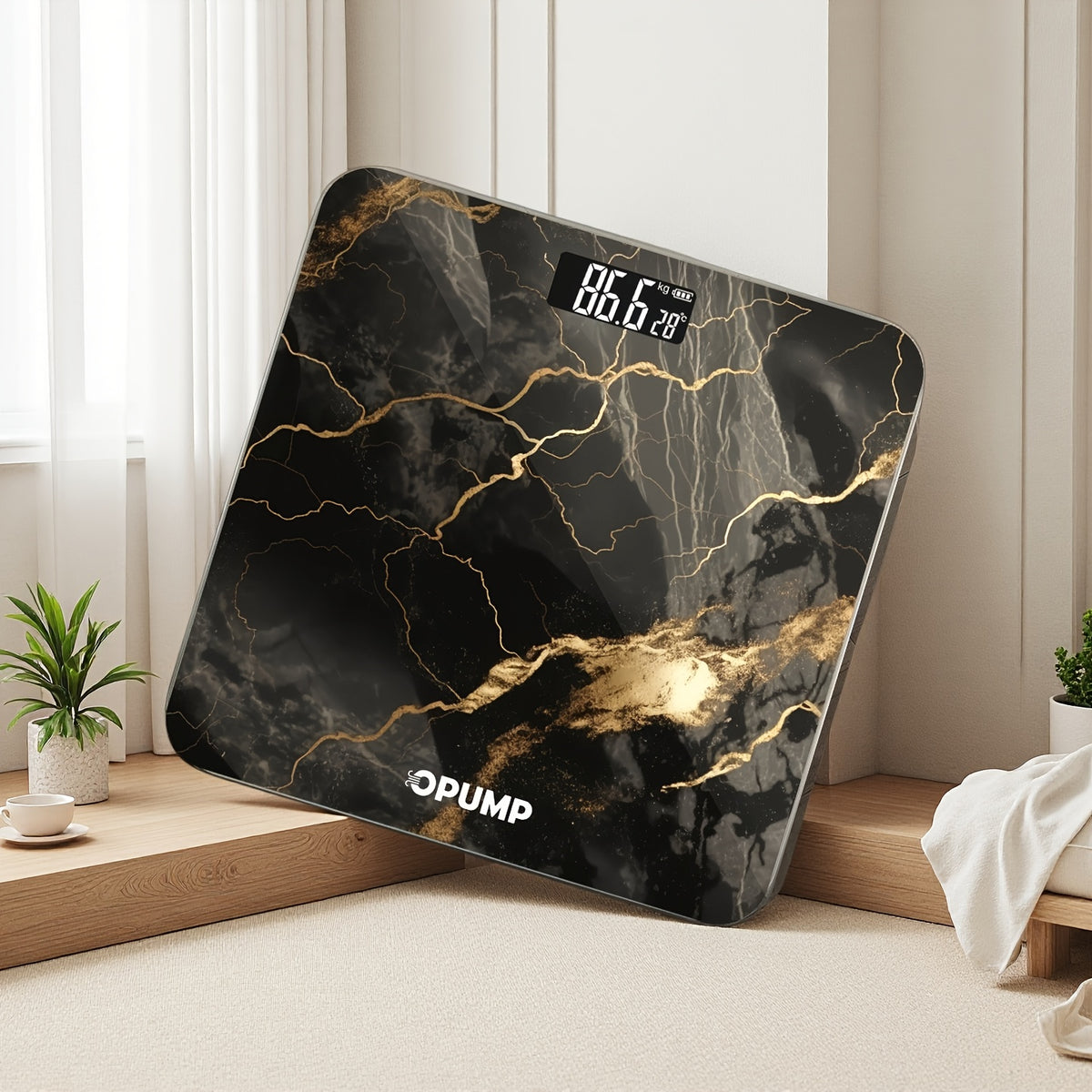 OPUMP Digital Bathroom Scale for Body Weight with Backlit LED Display, Listed 400lb/180kg Capacity and Included Batteries, Walnut Option for Daily Home Use