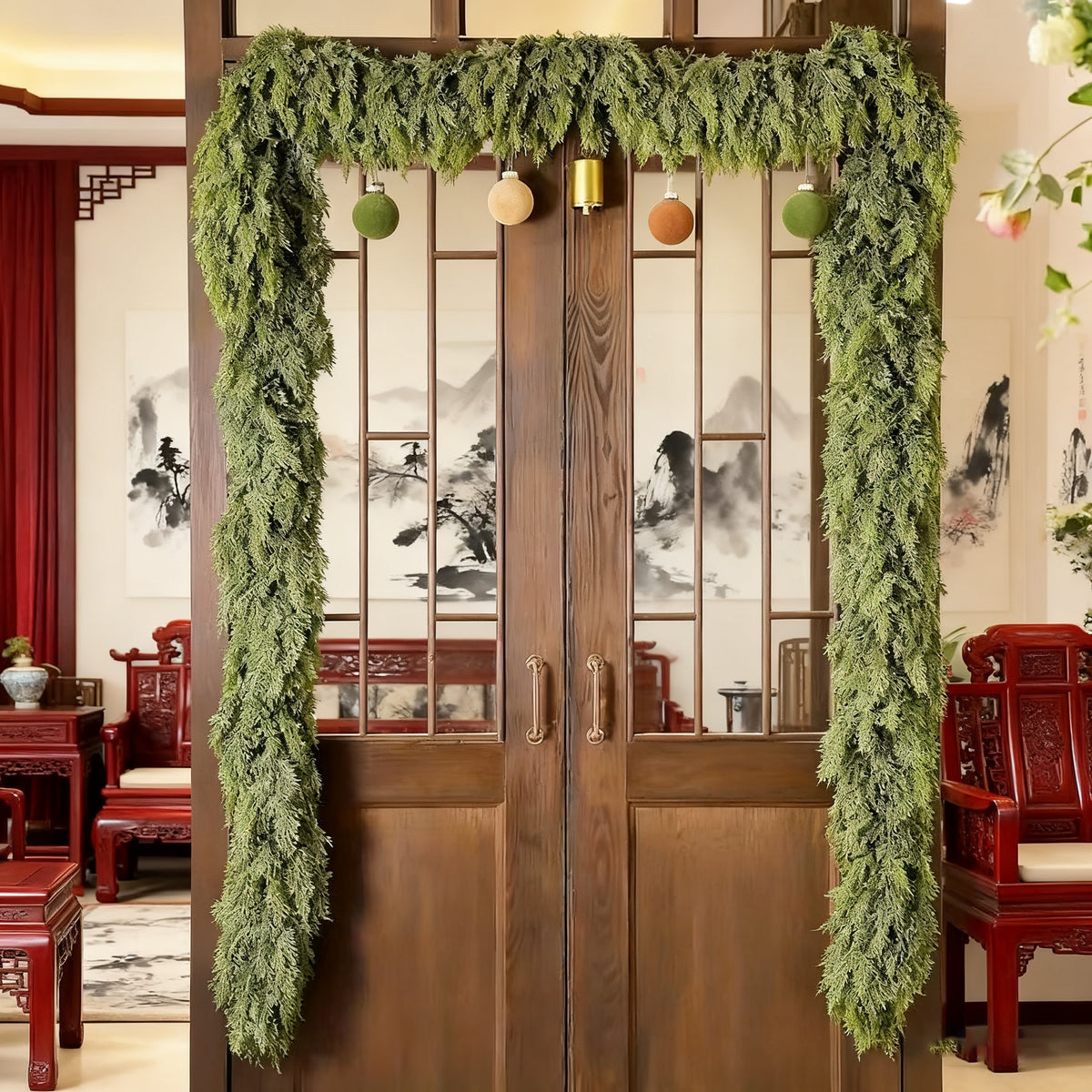 Norfolk Pine Garland by HMASYO, 6 FT Green Artificial Christmas Greenery with Listed 105 Branches and Real Touch Styling for Mantel and Table Displays