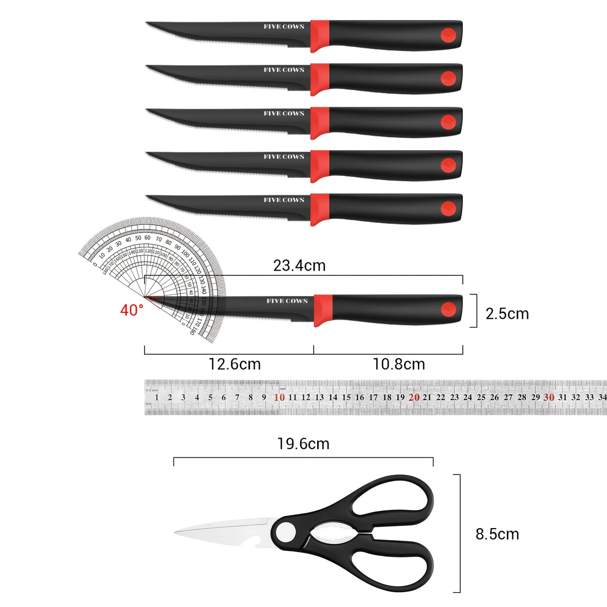 High Carbon Stainless Steel Knife Set with Manual Sharpener and Holder Base, Plastic Handle Kitchen Collection in 14-Piece and 13+1 Color-Labeled Options