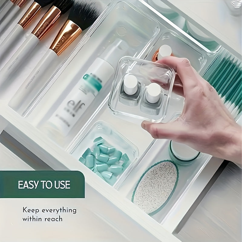 Transparent PET Drawer Organizer Set with 44-Piece, 58-Piece, 23-Piece or 11 Plus 2 Options for Desktop, Vanity, Bathroom and Bedroom Small-Item Storage