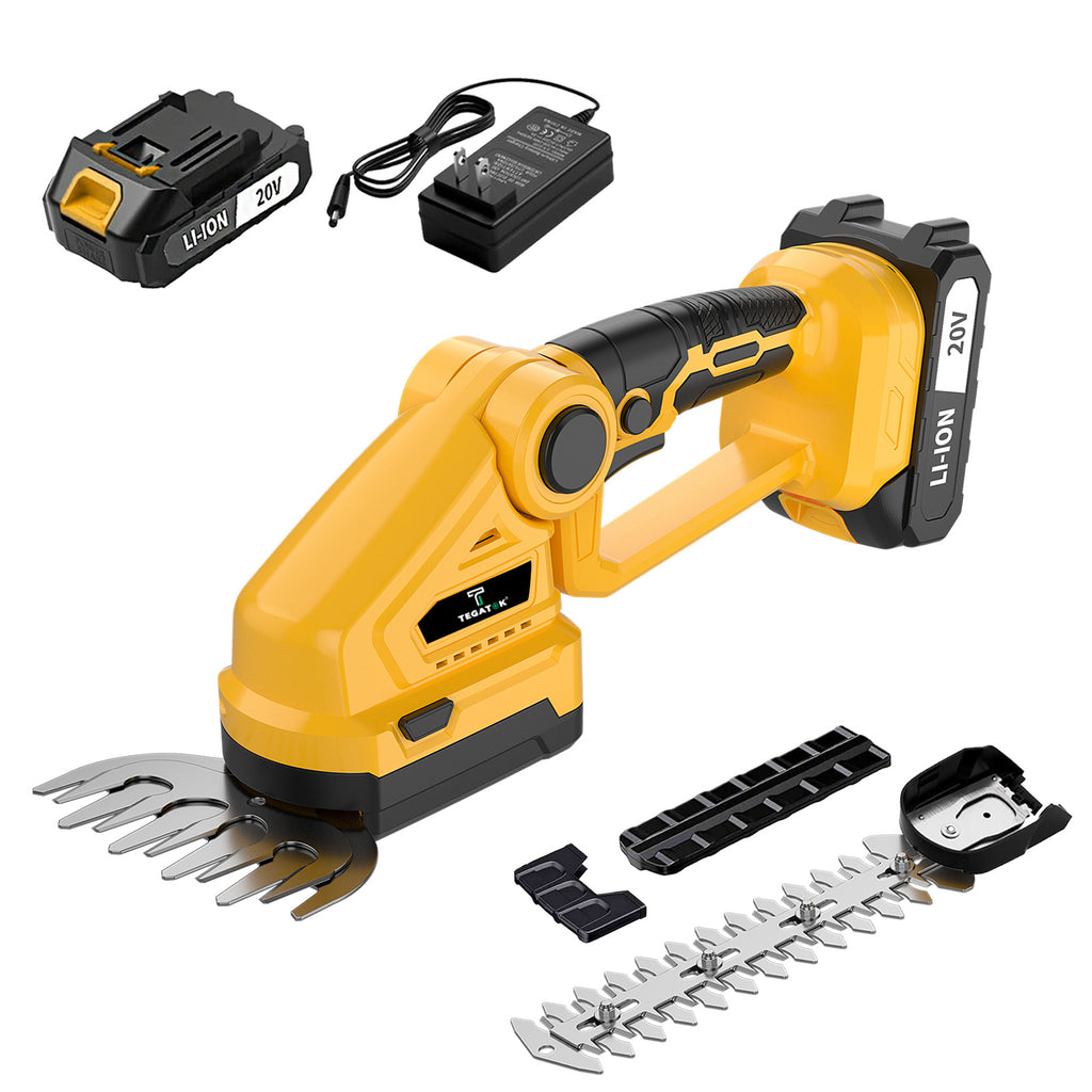 Cordless Hedge Trimmer by TEGATOK with Listed 20V Power, One- or Two-Battery Kit Options and Extended Model for Garden Shrub Trimming and Lawn Care