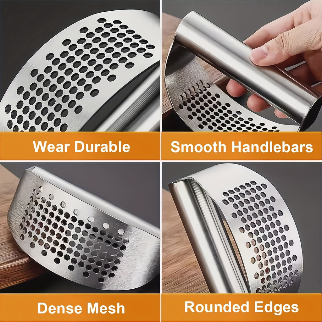 304 Stainless Steel Garlic Press, Washable Garlic Crusher and Food Preparation Tool with 1, 2 or 3-Piece Option Labels for Home and Restaurant Kitchens