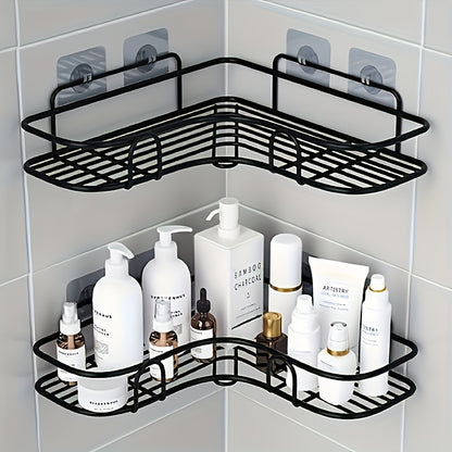 Stainless Steel Corner Shower Shelf in Black, Wall-Mounted Multi-Compartment Organizer for Compatible Shampoo, Conditioner and Cosmetic Bottles in Bathrooms