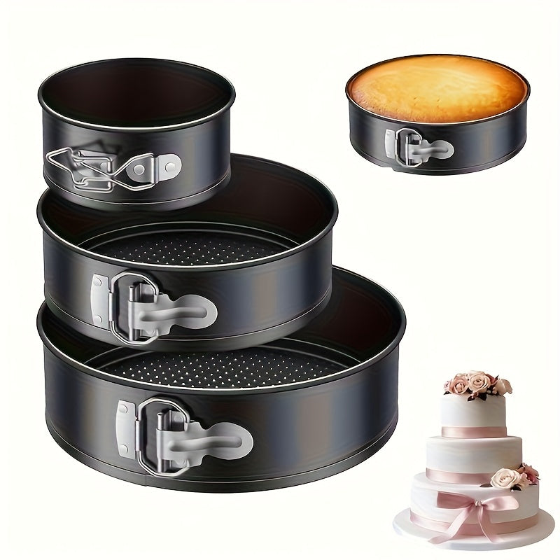 Springform Cake Pan Set with 4, 7 and 9 Inch Sizes, Black Nonstick Carbon Steel Round Cheesecake Pans with Removable Bottoms and Locking Latches for Home Baking