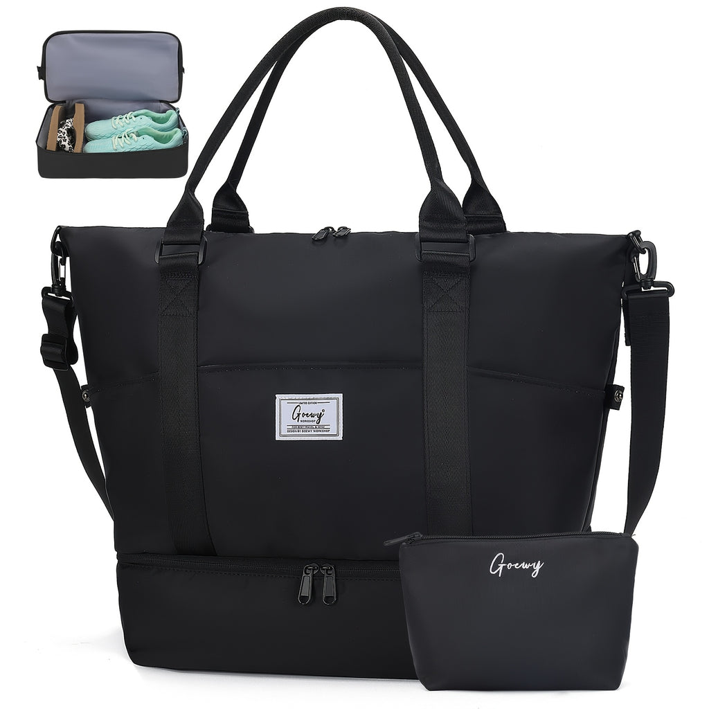 Women's Travel Duffel and Toiletry Bag Set with Nine Pockets, Shoe Compartment, Wet Pocket and Luggage Sleeve for Gym and Weekend Trips