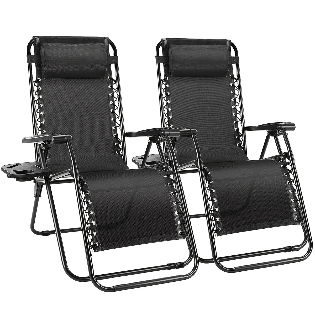 Zero Gravity Chair Set of Two with Adjustable Reclining, Listed Breathable Fabric, Cup Holder Trays and Headrest Pillow for Patio, Camping and Backyard Lounging
