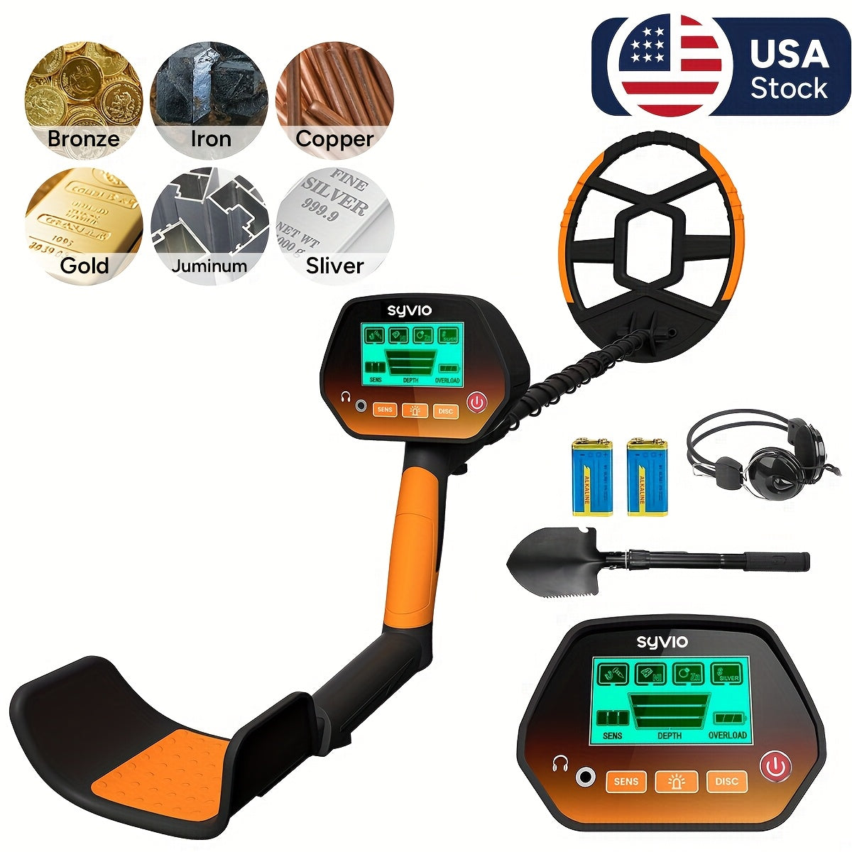 Outdoor Metal Detector with Listed 8-Inch Search Coil, LCD Display and Four Modes, Green, Yellow or Basic Version Options for Garden and Yard Hobby Searching