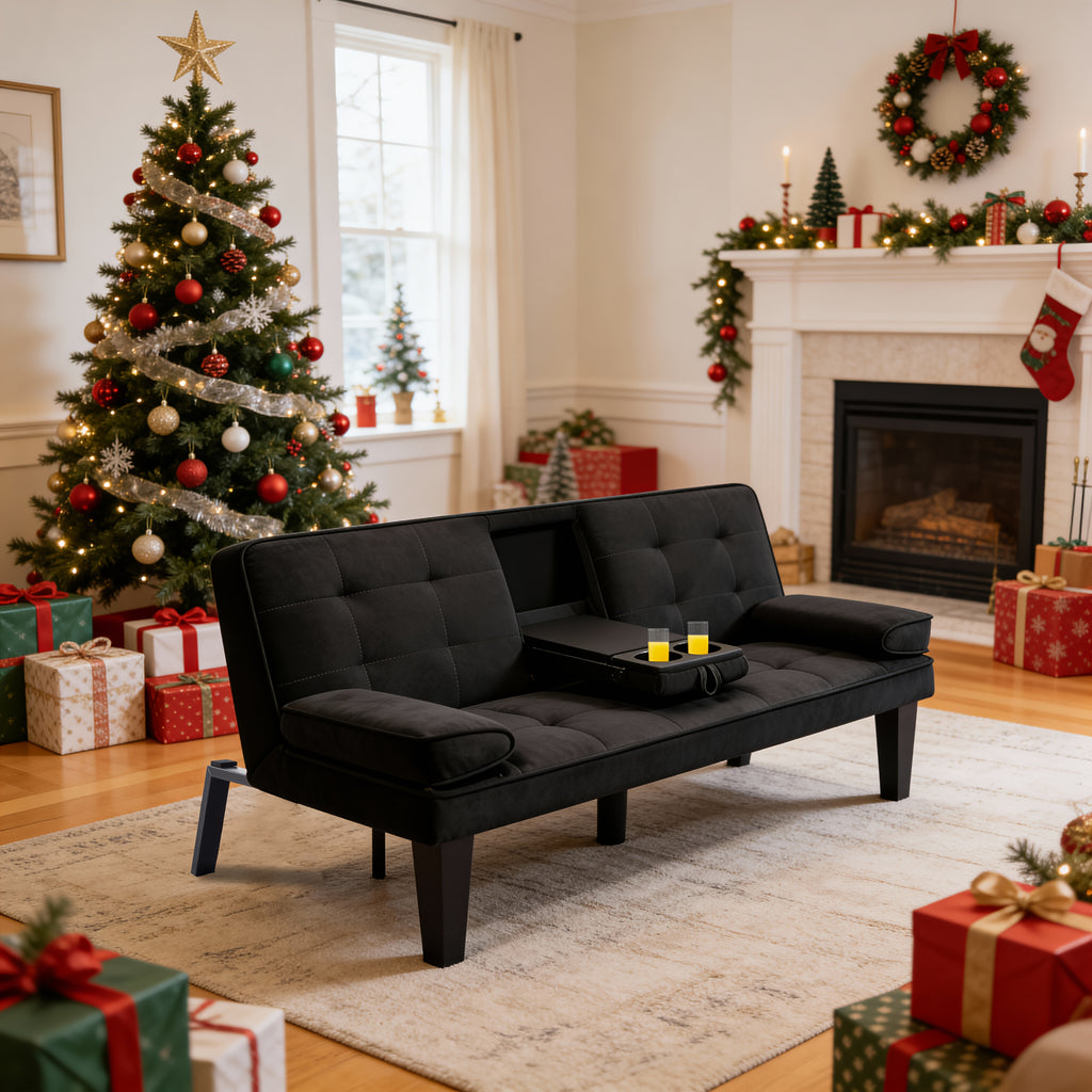 Foldable Sofa Bed with Frame and Fabric Upholstery, Gray Black or Blue Convertible Seating for Apartment Living Rooms, Dorms and Studio Furniture Layouts
