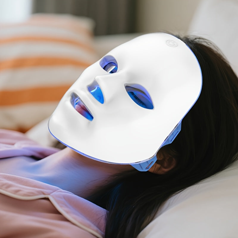 USB-Charging Facial Beauty Mask in White with Listed Seven-Color Design, Portable Personal Skin-Care Instrument for Home Routines and Thoughtful Gift Ideas