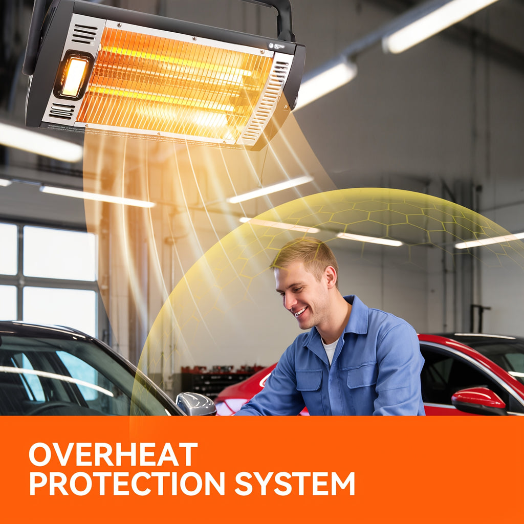 Ceiling-Mounted Quartz Garage Heater with Work Light, Listed 1500W Radiant Heating and 90-Degree Rotation, One- or Two-Pack Options for Approved Indoor Locations