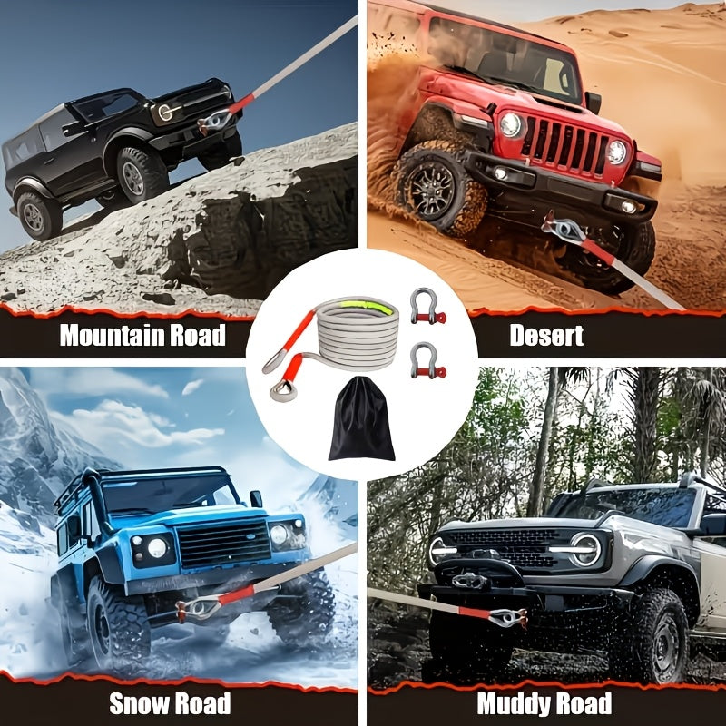 Nylon Tow Rope Kit with Two Steel U-Shaped Hooks and Storage Bag, Listed 16.4-Foot Length in Three Model Options for Compatible Vehicle Equipment