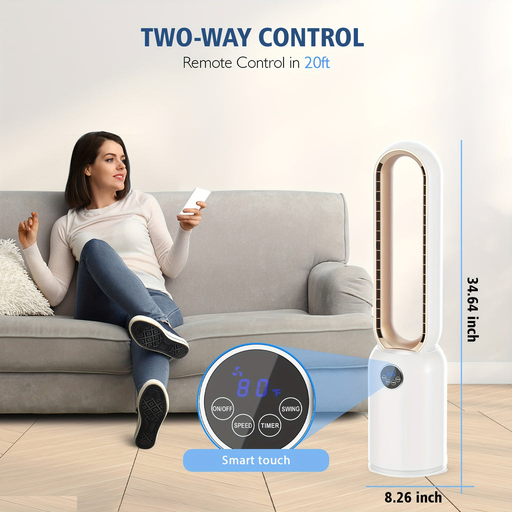 36-Inch Bladeless Tower Fan with Remote, 24 Speeds, 90-Degree Oscillation and 12-Hour Timer, Touch LED Display for Bedroom, Living Room and Office Airflow