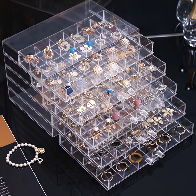 Three-Layer Jewelry Organizer with 72 Listed Compartments for Earrings, Rings and Small Accessories, Clear Storage Design with Optional Blank Painting Template