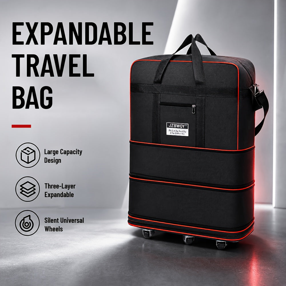 Expandable Nylon Rolling Storage Bag, Foldable Black or Green Travel and Moving Bag with Straight-Line Wheels and Multiple Packing Compartments
