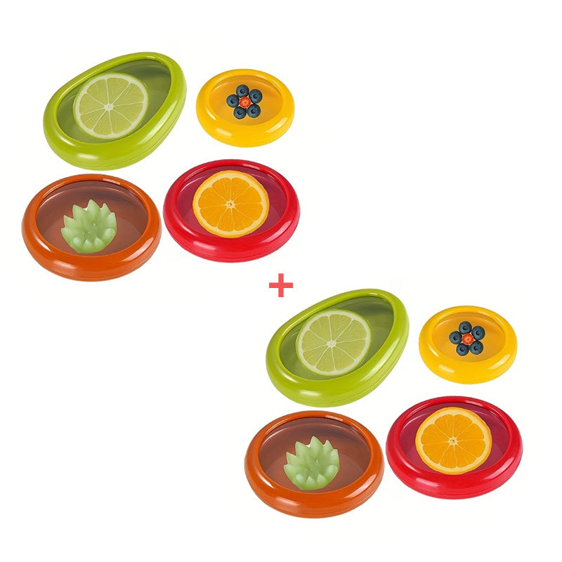 Eight-Piece Reusable Fruit and Veggie Saver Set, Refrigerator Storage Boxes with Listed Airtight Sealing Design for Avocado, Onion, Tomato, Lemon and Garlic