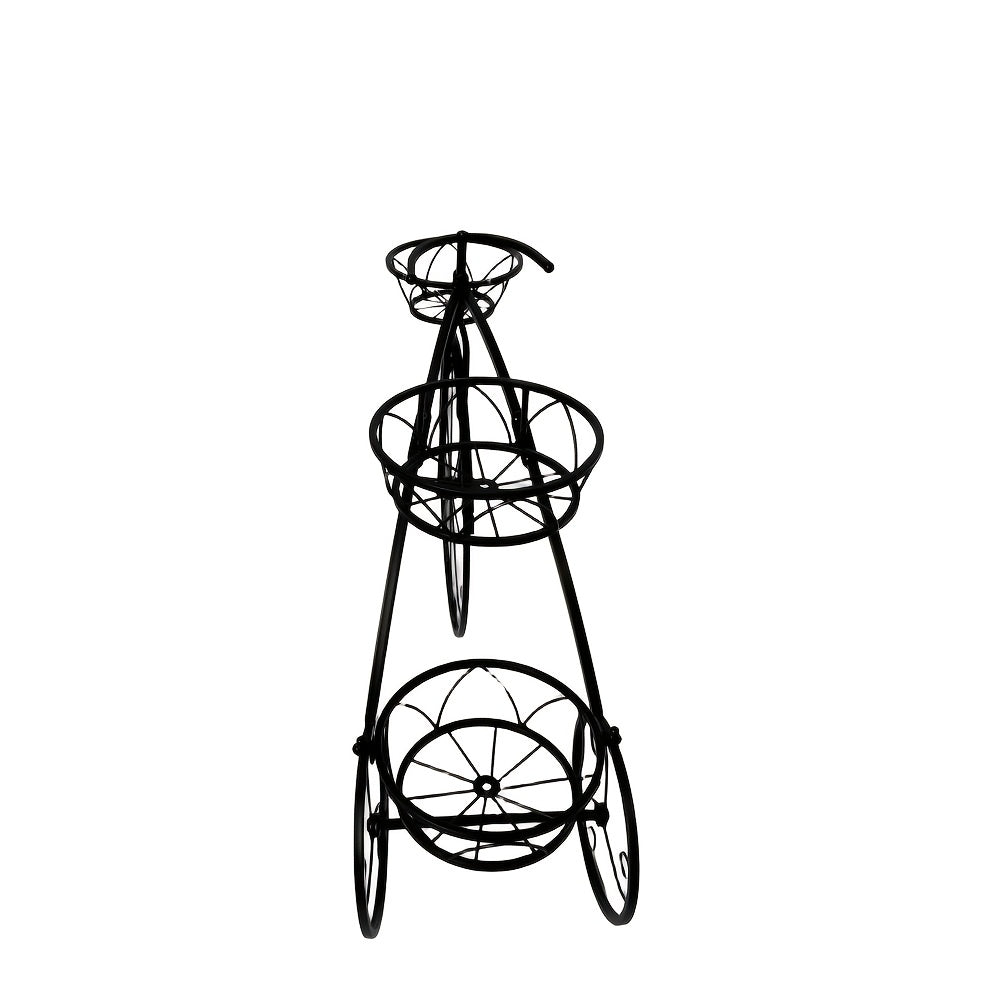 Tricycle Plant Stand in Black or White with Three Iron Pot Holders, Decorative Bicycle Flower Display with Fixed Wheels for Home and Suitable Patio Spaces