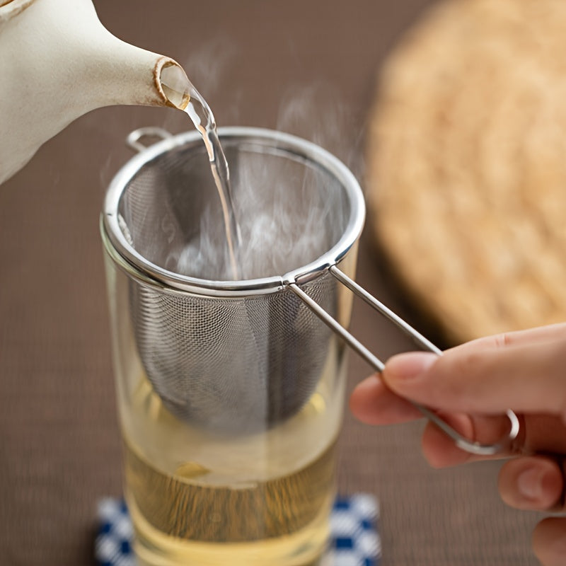 Tea Strainer in Stainless Steel with Single-Ear Mesh Filter Design, Universal-Labeled Selection or Two-Piece Option for Compatible Home Tea Preparation