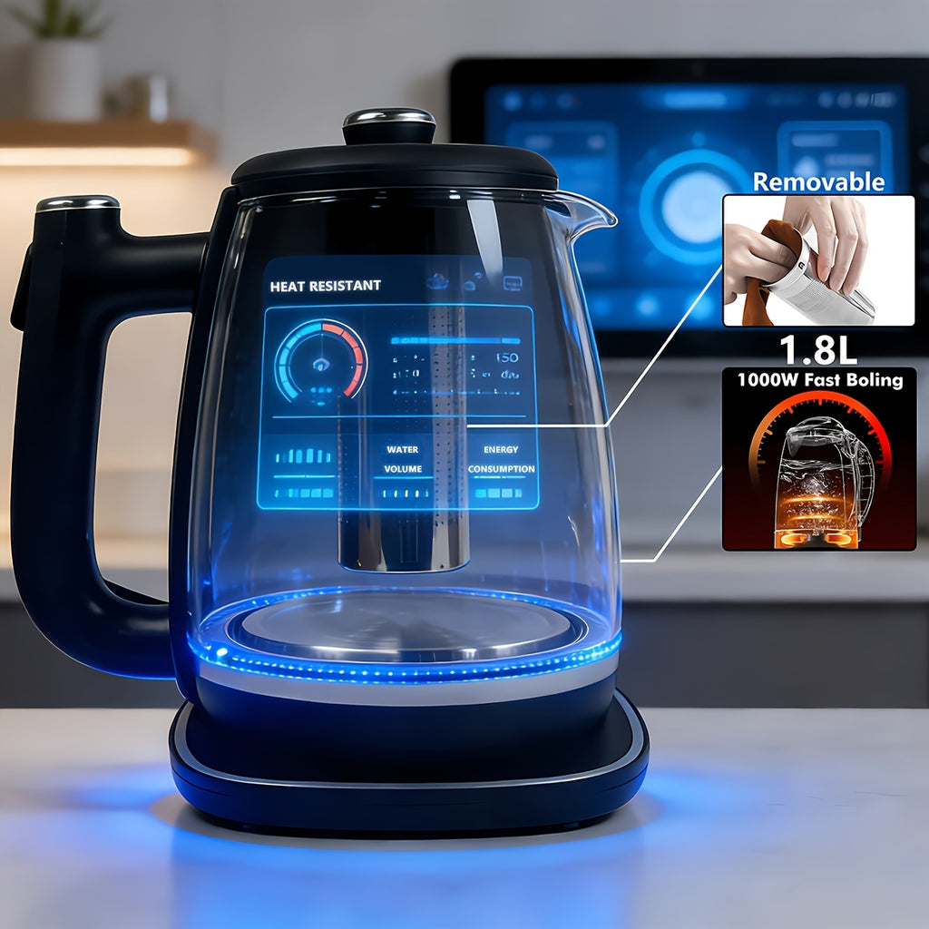Removable-Filter Electric Kettle, Black 1.8L Water Boiler with Listed 304 Stainless Steel, 360-Degree Base, Auto Shut-Off and Boil-Dry Protection for Tea and Coffee