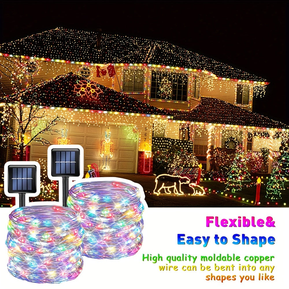 Two-Pack Solar Fairy Lights in Warm White, White or Multicolor, Eight-Mode Wording for Garden, Tree and Holiday Displays with 104Ft 300LED Size Label