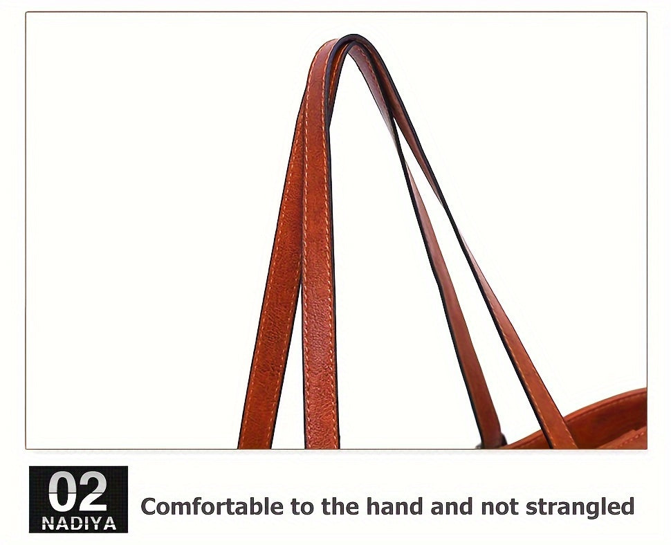 Retro PU Handbag Set for Women, Listed Four-Piece Tote, Crossbody, Shoulder Bag and Wallet Collection in Brown Plus, Black Plus or Blue for Shopping and Date Nights