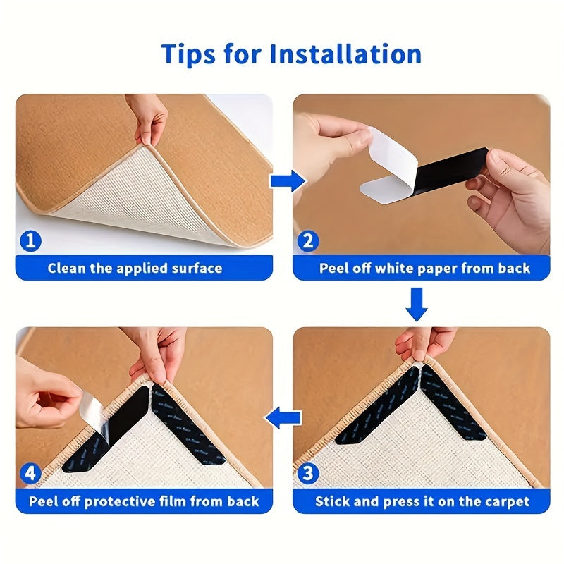 L-Shaped Rug Gripper Stickers for Compatible Carpet Corners, Adhesive Floor Accessories in 4, 8, 20 or 30-Piece Packs for Home Rug Placement