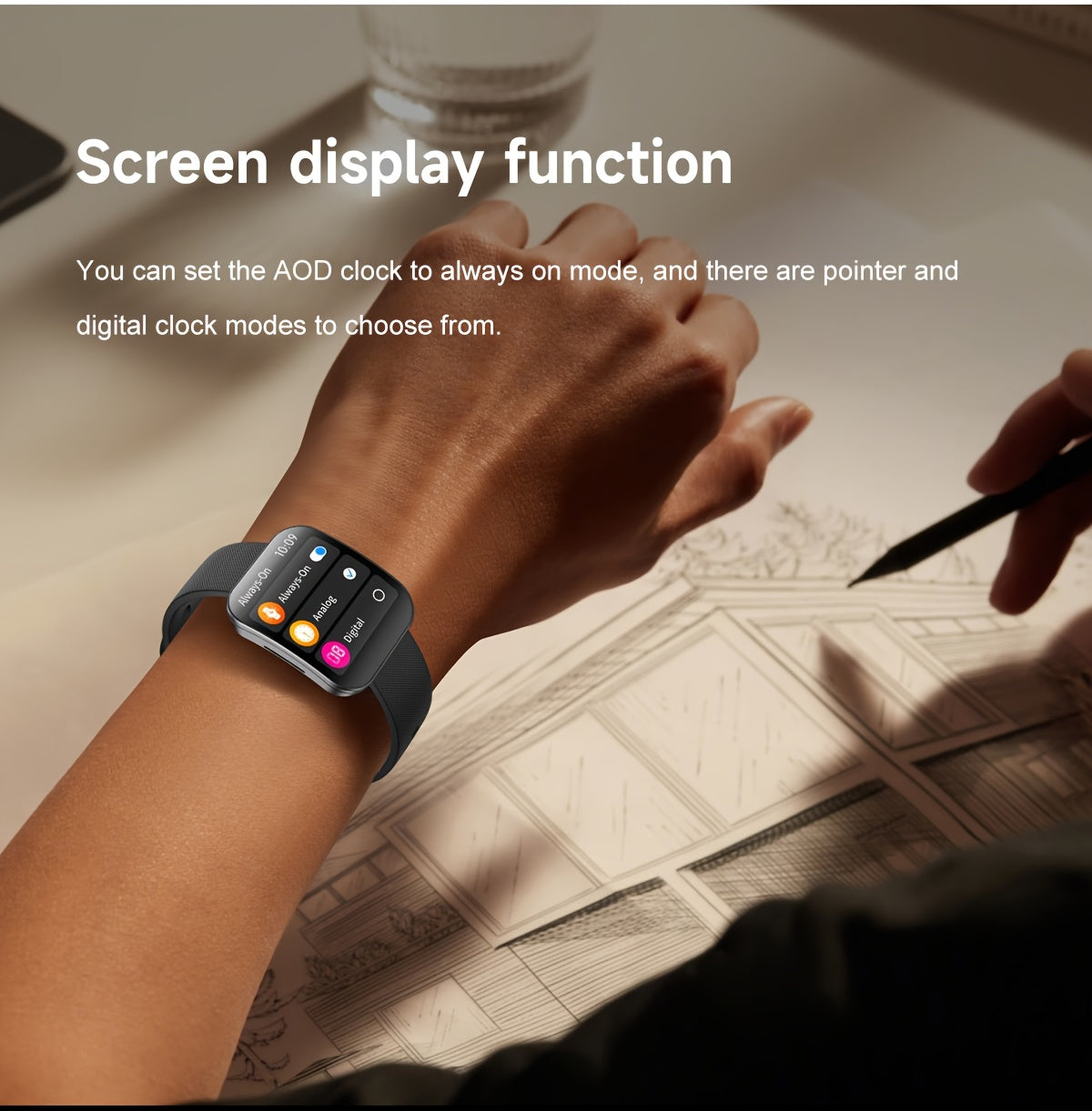 Curved Touchscreen Smart Watch, 1.85-Inch Calling Watch with Message Reminders, Multiple Sports Modes, Camera and Music Controls for iPhone and Android