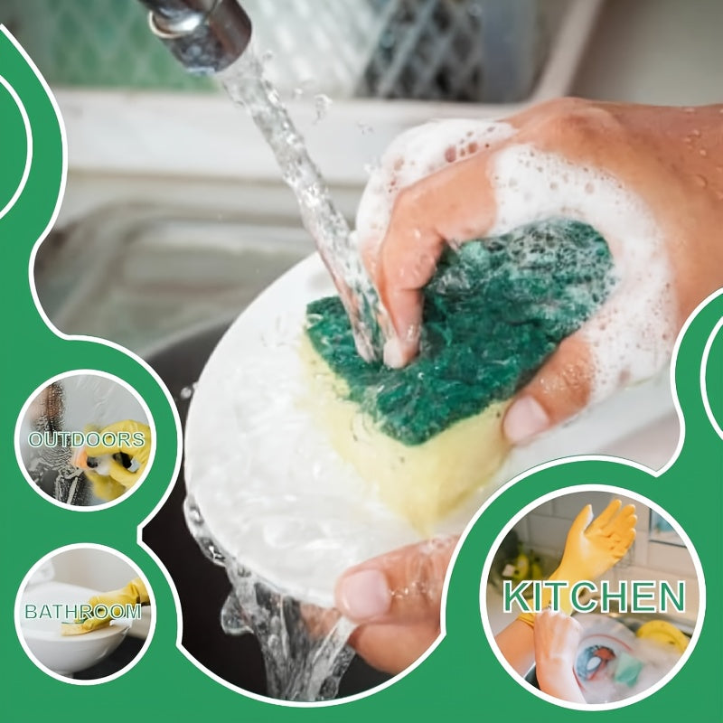 Kitchen Sponges 24-Pack in Yellow and Green, Double-Layer Dishwashing Scrubbers with Textured Surface for Compatible Dishes, Pots and Cookware Cleanup