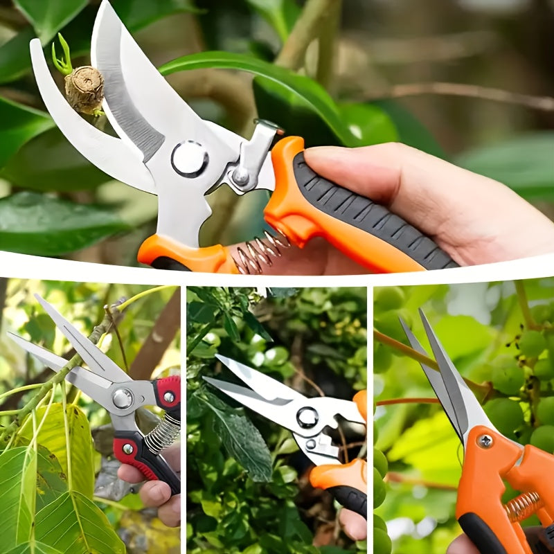 Garden Pruning Shears Set with Listed Stainless Steel Blades and Storage Bag, Five-Piece Tool Wording in Multicolor or Orange and Black for Plant Maintenance