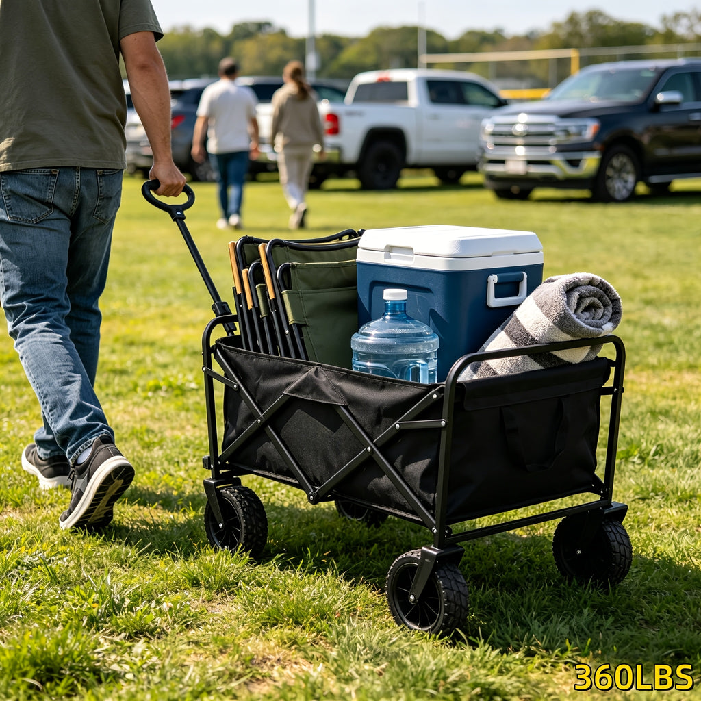 Camping Supply Folding Wagon Cart with Listed Five-Inch Tires, Collapsible Utility Carrier in Four Load-Labeled Options for Garden Gear, Beach Trips and Moving
