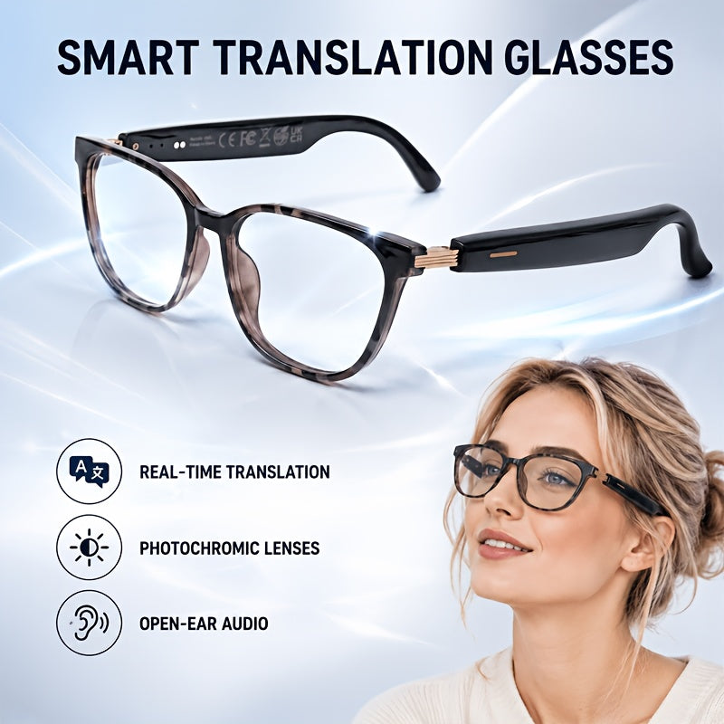 2026 Smart Translation Glasses with Real-Time Video Translation in 160+ Languages, Voice/Speech Translator, App-Controlled Photochromic Suitable for Men & Women, for Cycling, Office, Travel, Gift Device