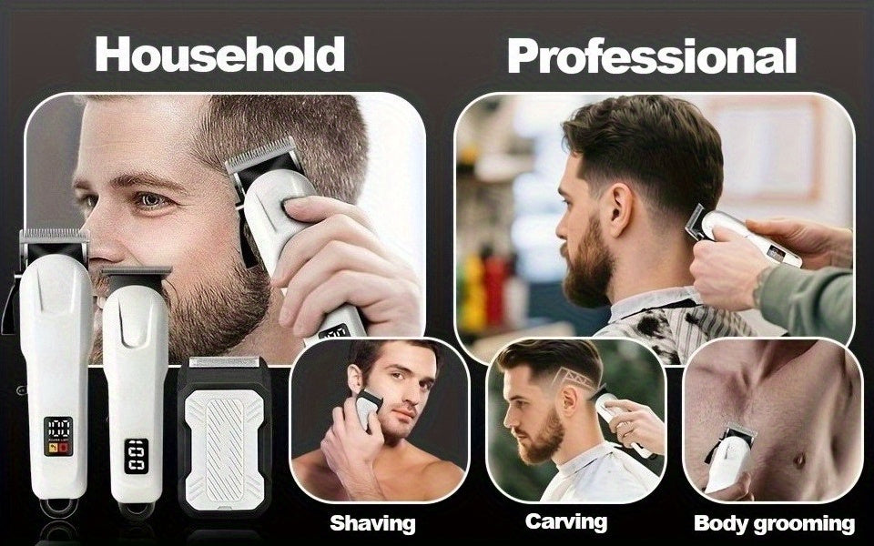 Electric Grooming Kit in White with Two or Three-Piece Option Labels, Listed Razor and Clipper, Digital Screen and USB Rechargeable Design for Home Hair Care