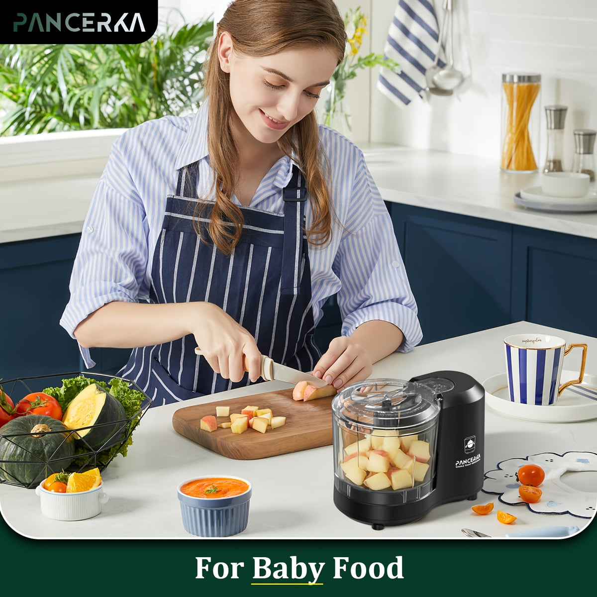Electric Vegetable Chopper PANCERKA in Black with Listed Dicing, Mincing and Puree Functions, Kitchen Food Processor for Instruction-Approved Meal Preparation