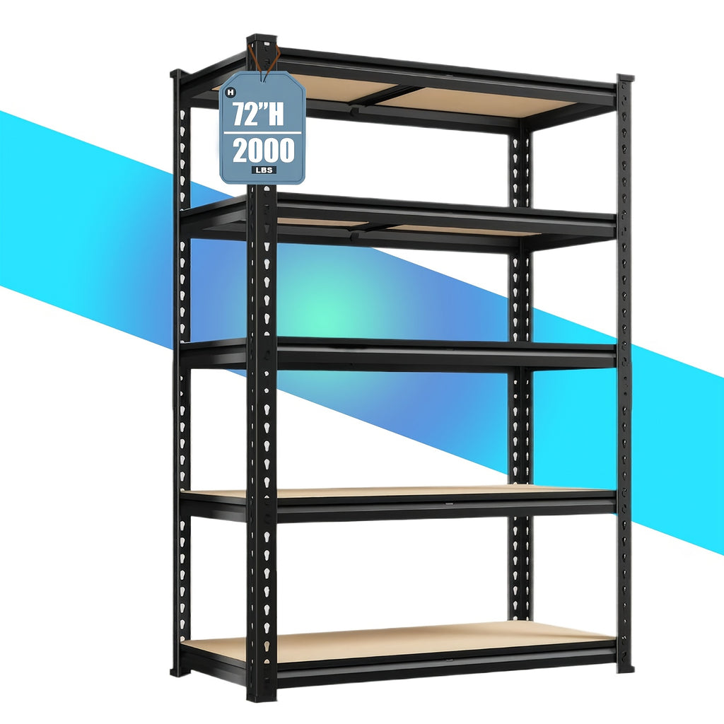 Garage Shelving Rack with Listed 72-Inch Height and Five Adjustable Metal Tiers for Household Supply Storage, Pantry Organization, Craft Rooms and Basements