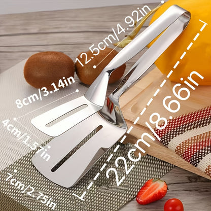 Stainless Steel Fish Spatula Tongs, Single-Piece Shovel Clamp Kitchen Utensil for Handling Compatible Fried Fish and Steak Portions During Meal Preparation