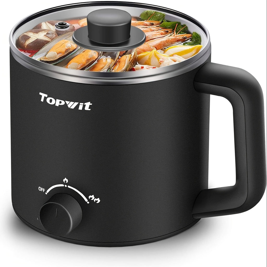 Dual-Power Electric Hot Pot with Listed 50.72oz Capacity and Portable Nonstick Design, Black or Blue Noodle Cooker for Pasta, Soup, Eggs and Oatmeal Preparation