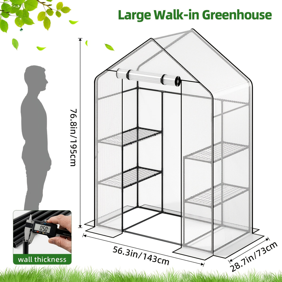 Garden Greenhouse with PE Cover and Listed Iron Frame, Three-Layer, Four-Layer or Large Walk-In Options in Green or White for Seedling and Plant Organization