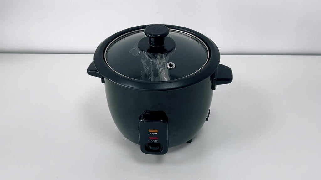 Mini Rice Cooker by Dezin, Black 1.5 Qt Electric Rice Pot with 3-Cup Uncooked and 6-Cup Cooked Capacity, One-Touch Operation and Automatic Keep Warm
