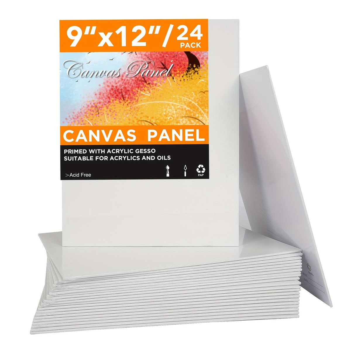 Set of 24 Canvas Panels Measuring 9X12 Inches - High-Quality, Acid-Free Primed Boards Suitable for Acrylics, Oils, And Mixed Media Art Materials
