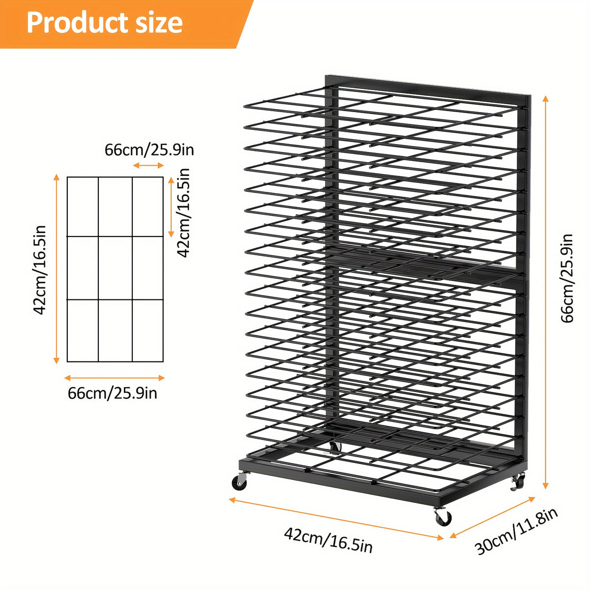 Art Drying Rack, 18-Tier Black Metal Painting Organizer for Studio Artwork Storage, Classroom Projects and Adult-Managed Preschool Craft Spaces