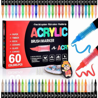 Brush Tip Acrylic Paint Markers for Rock Painting, Wood, Canvas, Glass and DIY Crafts, Art Pen Set Options from 12 Pieces to a Listed 168-Color Selection