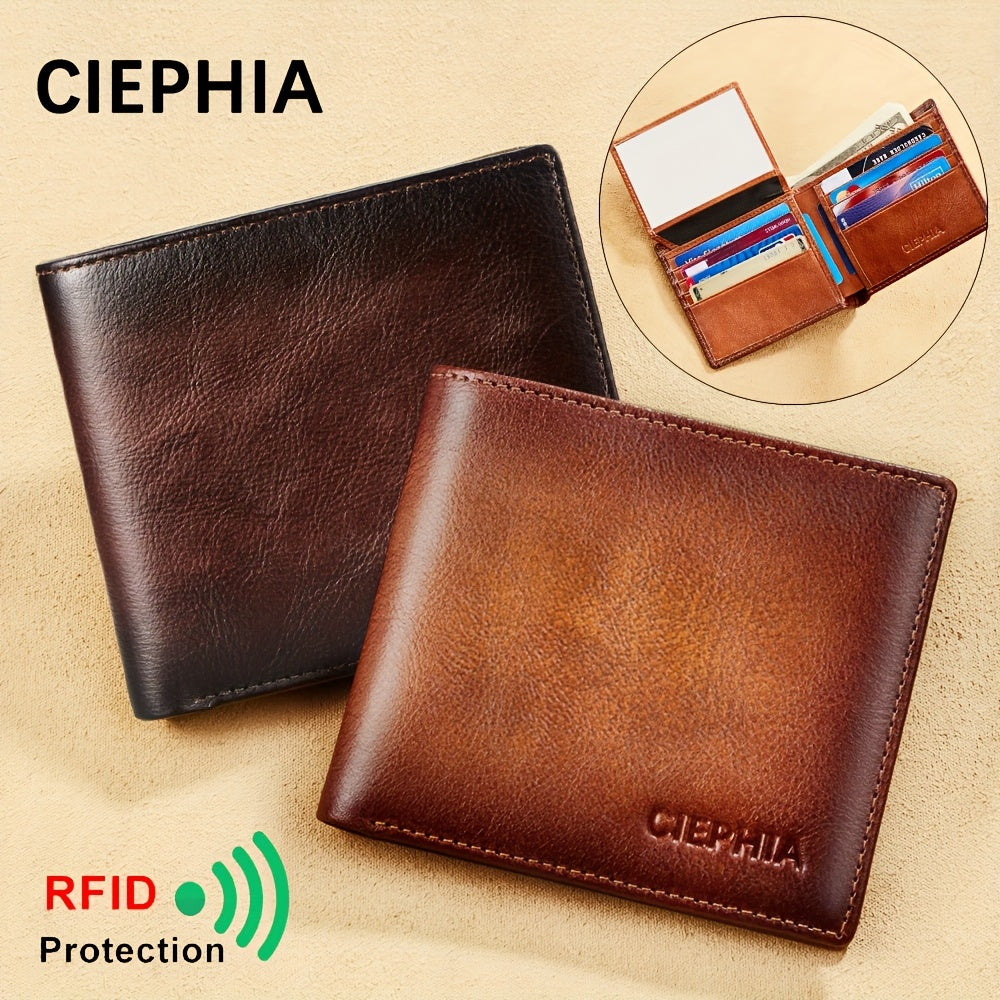 Retro Leather Bifold Wallet for Men, Short ID and Credit Card Holder with Listed 10 x 1 x 11 cm Size in Brown, Deep Blue, Coffee Color or Black for Everyday Carry